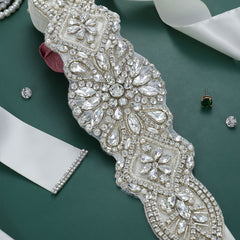 Rhinestone Bridal Belt Faux Pearl Sash