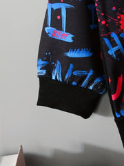 Boys 2pcs Sweatshirt & Pants Letter Graffiti Print Crew Neck Pullover Top