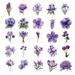 50pcs JJIJIAN Purple Romantic 2D Flower Stickers Vintage PET Stickers