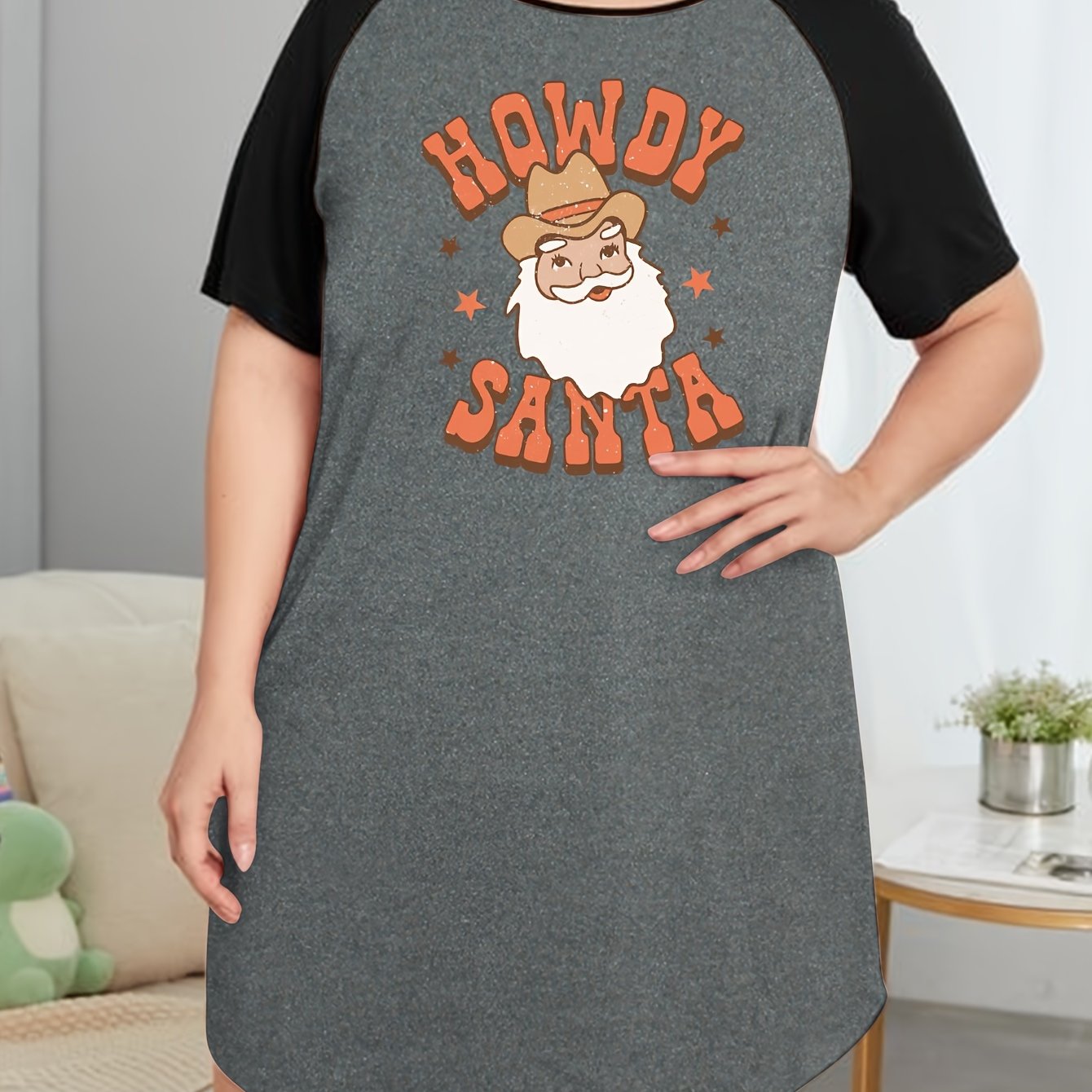 Santa Print Raglan Sleeve Tee