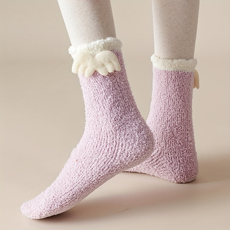 5 Pairs Plush Floor Socks Comfy Warm Cartoon Women's Stockings