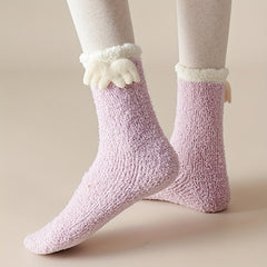 5 Pairs Plush Floor Socks Comfy Warm Cartoon Women's Stockings