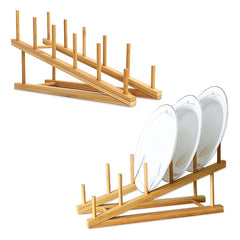 Wooden Dish Rack Bamboo Drying Stand Pot Lid Holder Kitchen Organizer