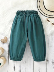 Girls Casual Bow Waist Capris Trousers
