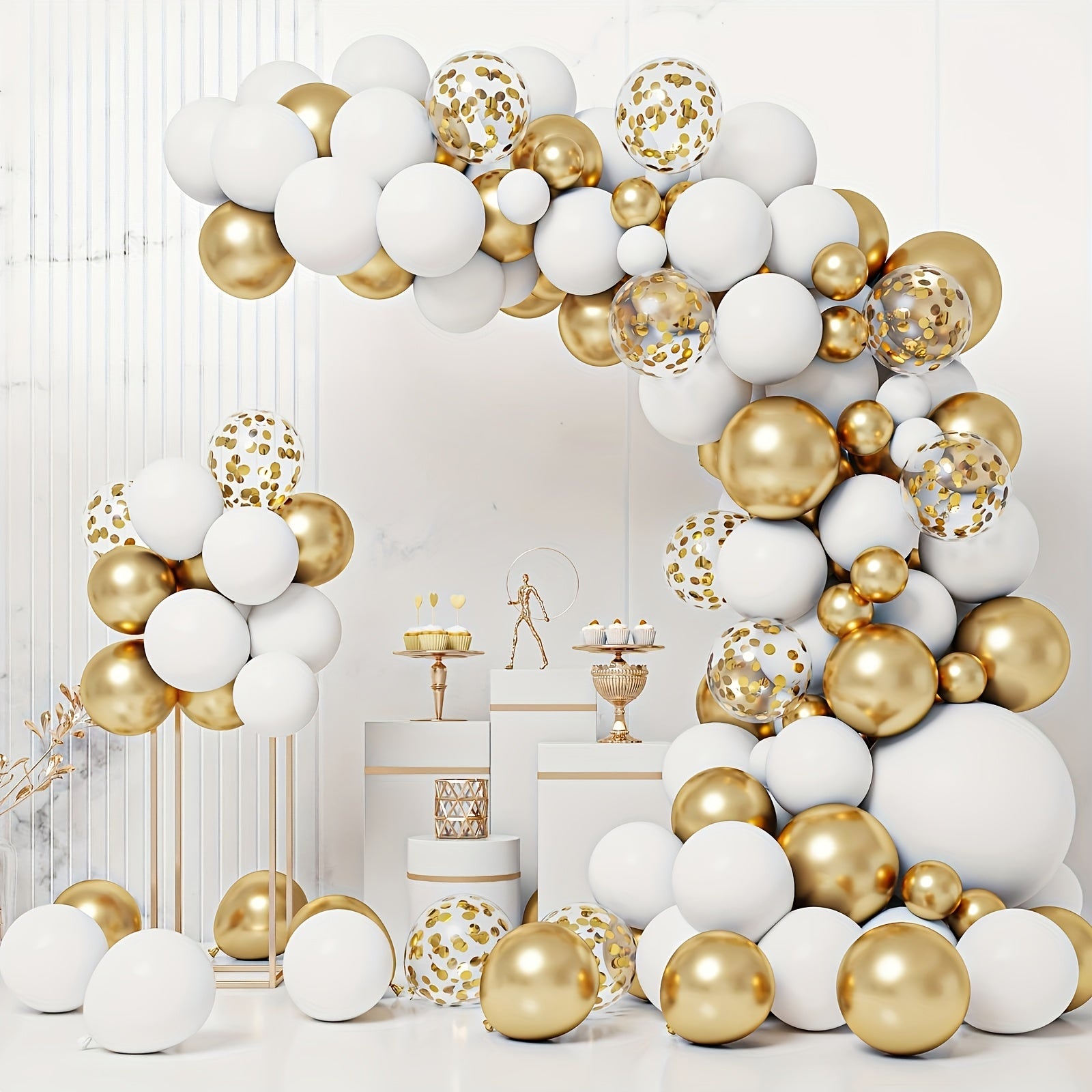 Platinum Balloon Garland Arch Kit With Golden Confetti Balloons
