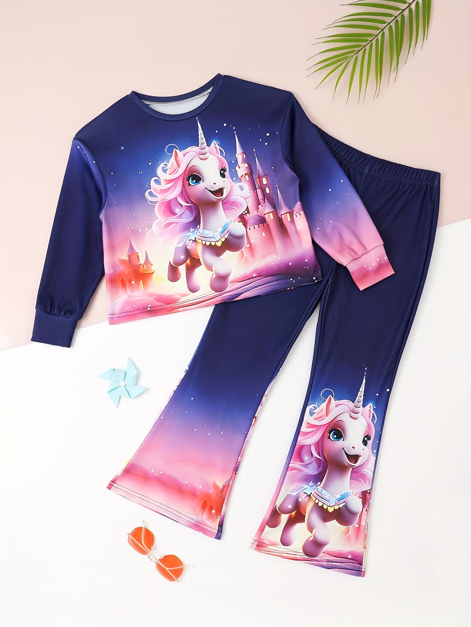 2pcs Unicorn Graphic Outfits Girls Comfy Sets Spring Fall Party Gift