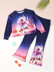 2pcs Unicorn Graphic Outfits Girls Comfy Sets Spring Fall Party Gift