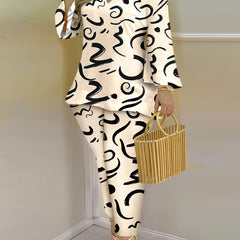 Women's Plus Graffiti Print Top & Pants Outfit Set