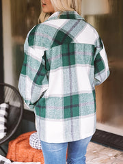 Plaid Print Shacket Jacket Long Sleeve Button Front Outerwear