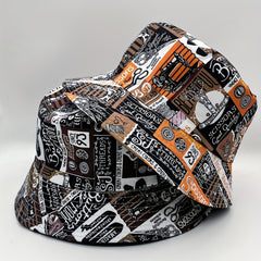 Letter Graffiti Print Bucket Hat Vintage Reversible Sunscreen Fisherman Cap