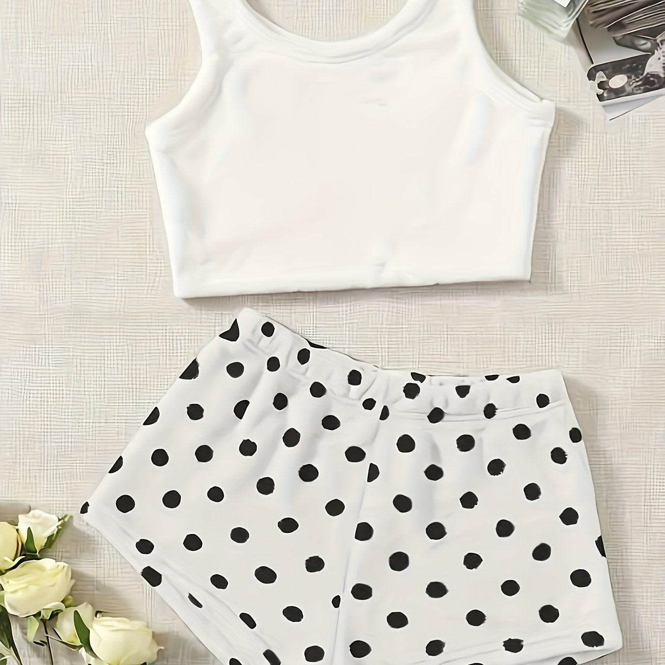Fuzzy Fleece Pajama Set with Polka Dot Shorts