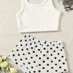 Fuzzy Fleece Pajama Set with Polka Dot Shorts