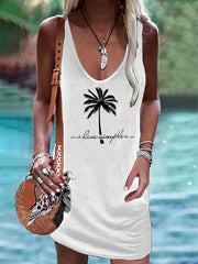 Coconut Tree Print Tank Dress Sleeveless Casual Dress