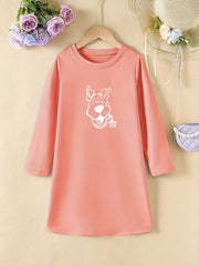 Girls' Donkey Head Print Long Sleeve Casual Dress