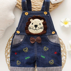 Lion Printed Overalls Soft Cotton Blend Suspender Pants