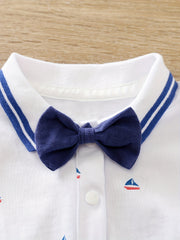 Baby Boys Sailboat Print Short Sleeve Onesie & Suspender Shorts Set