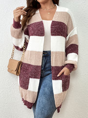 Women's Plus Striped Long Sleeve Cardigan