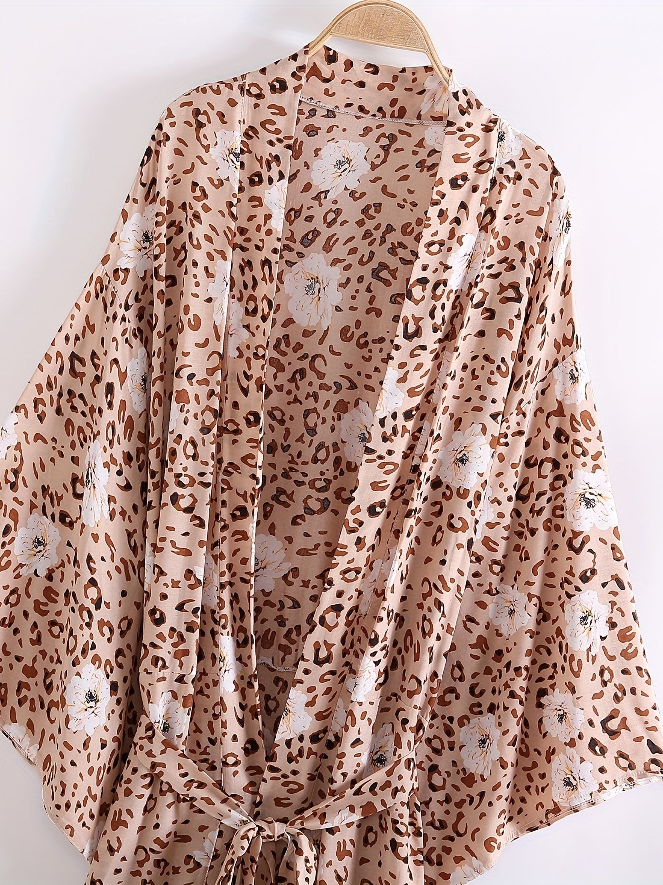 Leopard Print Cover Up Shirt V Neck Loose Fit With Waistband Beachwear