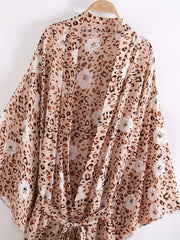 Leopard Print Cover Up Shirt V Neck Loose Fit With Waistband Beachwear