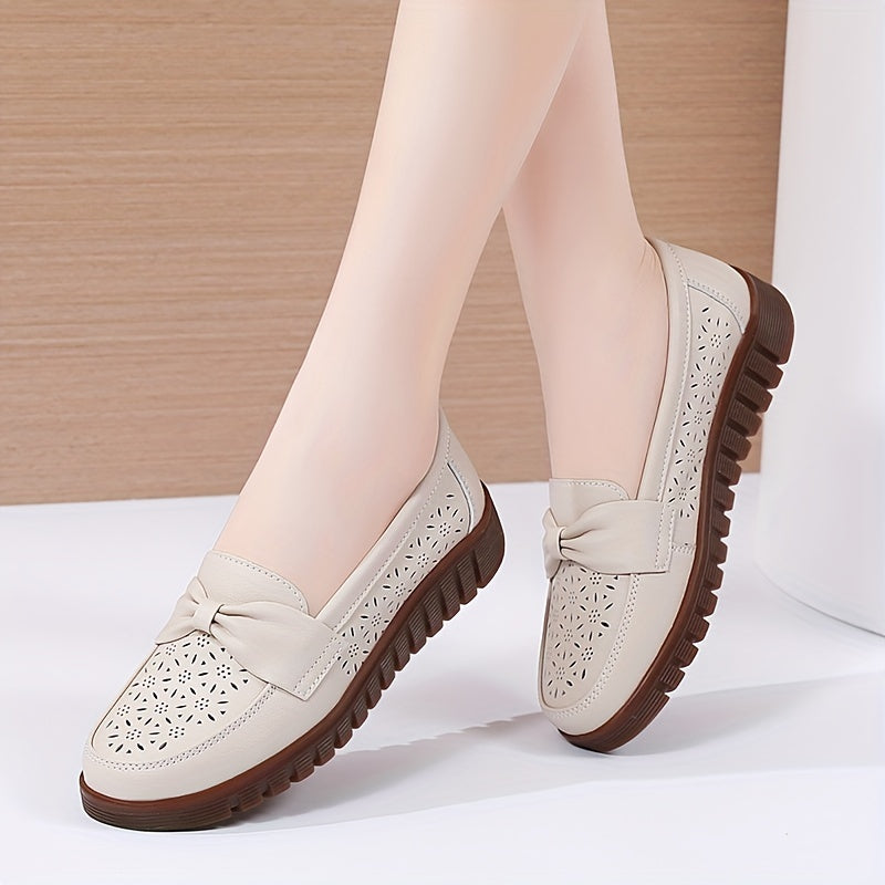 Women's Hollow Out Bow Loafers Soft Sole Shoes