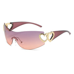 Heart Sunglasses Women Oversized Wrap Around Frame One Piece Lens