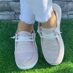 Striped Pattern Flat Shoes Women's Lightweight Comfortable Walking Shoes