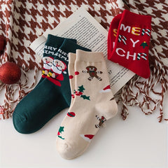 5Pairs Kids Christmas Crew Socks Cotton Blend Cartoon Snowman Design