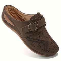 Women's Wedge Clogs Closed Toe Hollow Out Buckle Strap Decor Mules