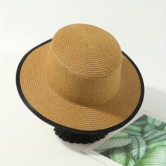 Vintage Straw Fedora Cap Solid Jazz Sun Hat Breathable Beach Hats