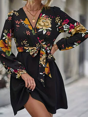 Vintage Floral Print Dress Casual Long Sleeve