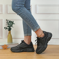Women's Solid Mesh Lace Up Platform Sneakers Lightweight Outdoor Shoes