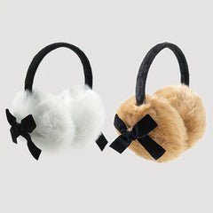 Festive Bow Earmuffs Soft Faux Fur Hand Wash Perfect Fit Suede