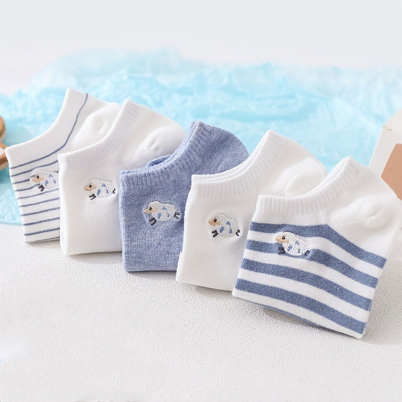 Embroidered Sheep Women's Ankle Socks - Pack of 5