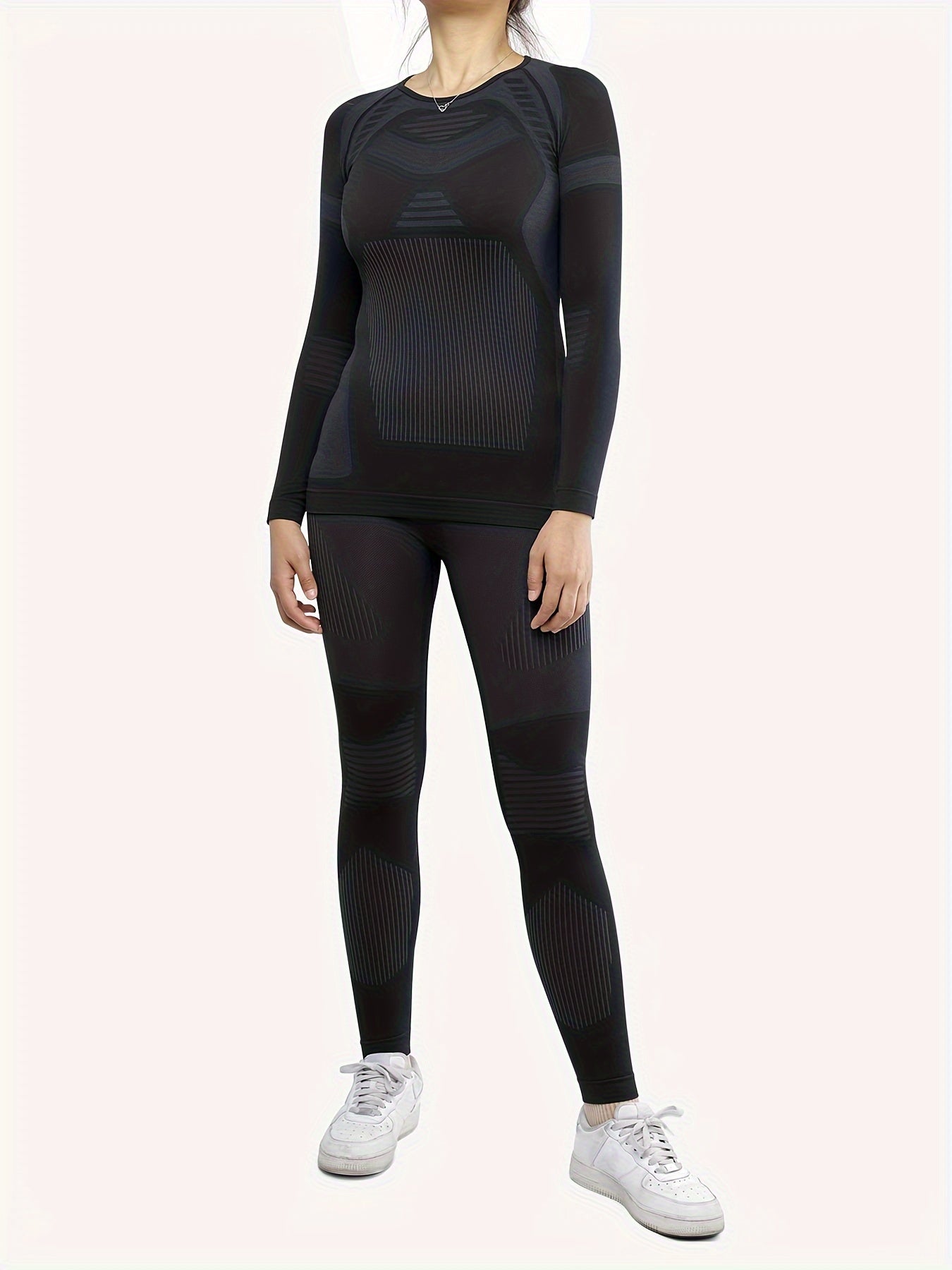 2pcs Thermal Underwear Set Long Sleeve Warm Top & Leggings for Women