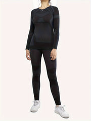 2pcs Thermal Underwear Set Long Sleeve Warm Top & Leggings for Women