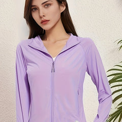 Zip Up Hooded Windproof Jacket Casual Workout Solid Long Sleeve Outerwear