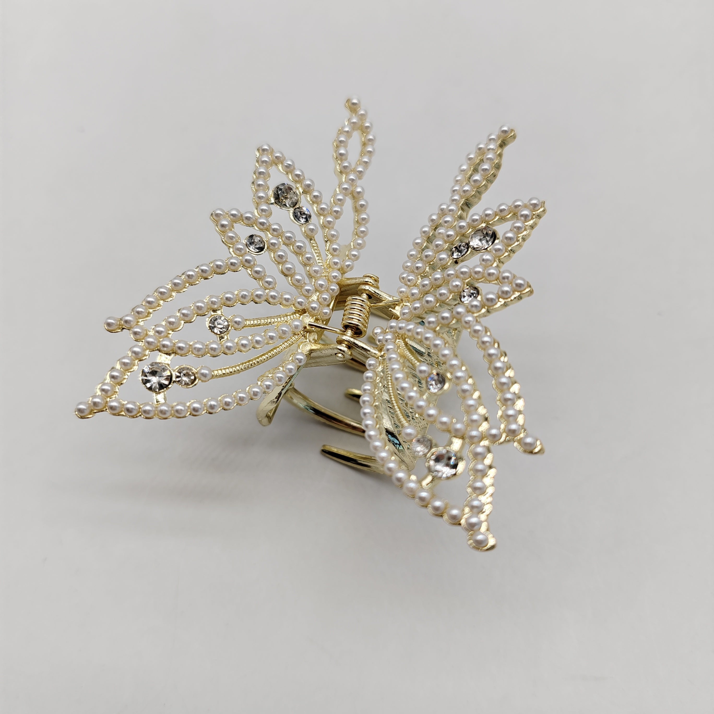 Medium Hair Claw Clip Non Slip Hair Clamp Rhinestone Pearl Decor Barrettes