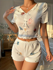 Floral Pajama Set Short Top & Pants