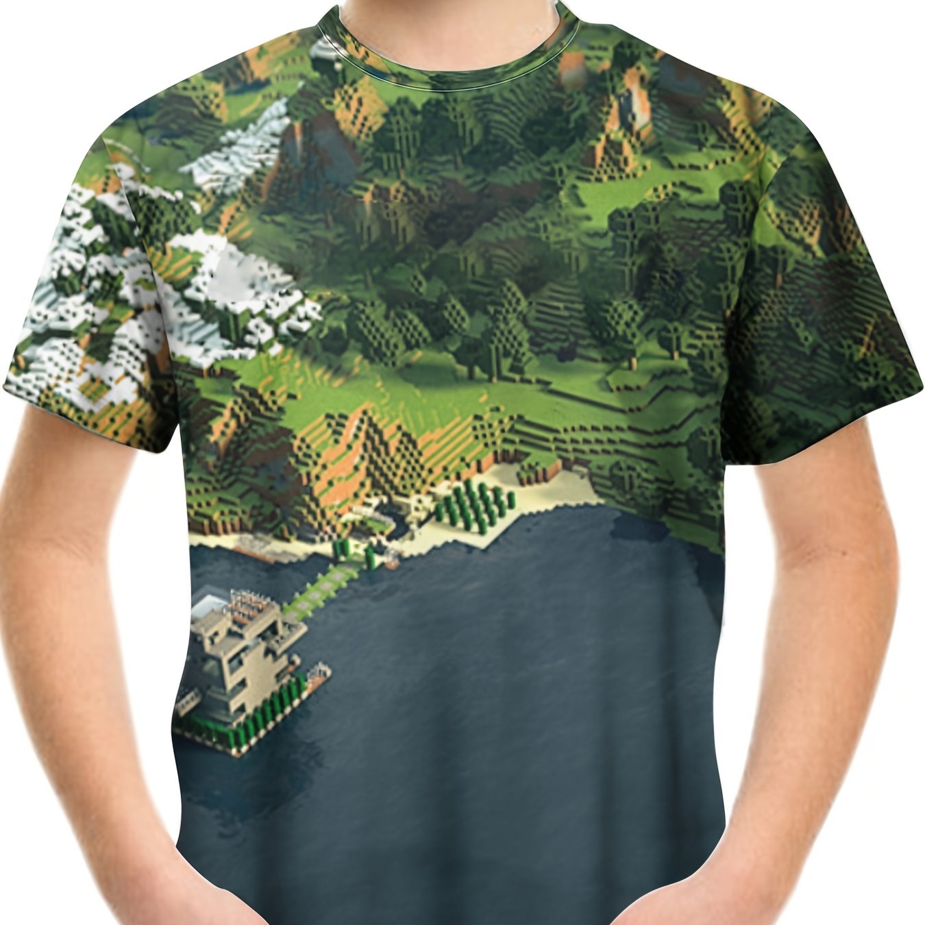 Kids Mountain & River Pattern T-shirt Short Sleeve Top Summer Tee