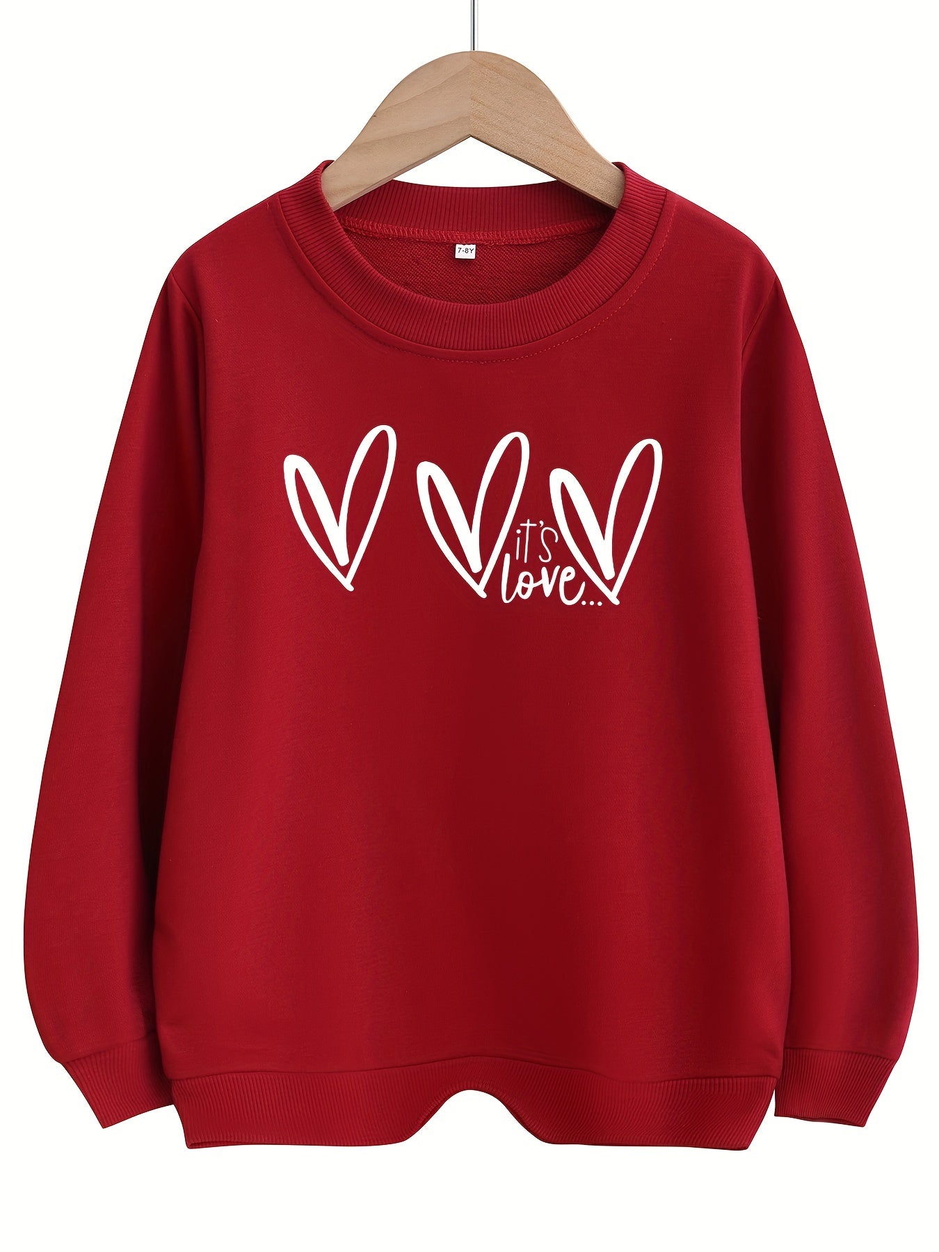 Girls Love Hearts Graphic Crew Neck Sweatshirt Top
