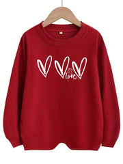 Girls Love Hearts Graphic Crew Neck Sweatshirt Top