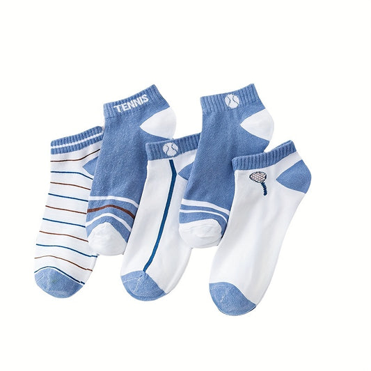 5 Pairs Striped Ankle Socks Men's Breathable Casual Sports Socks