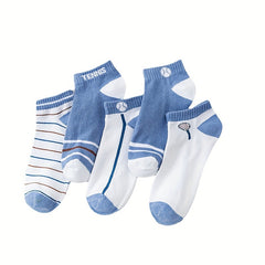 5 Pairs Striped Ankle Socks Men's Breathable Casual Sports Socks