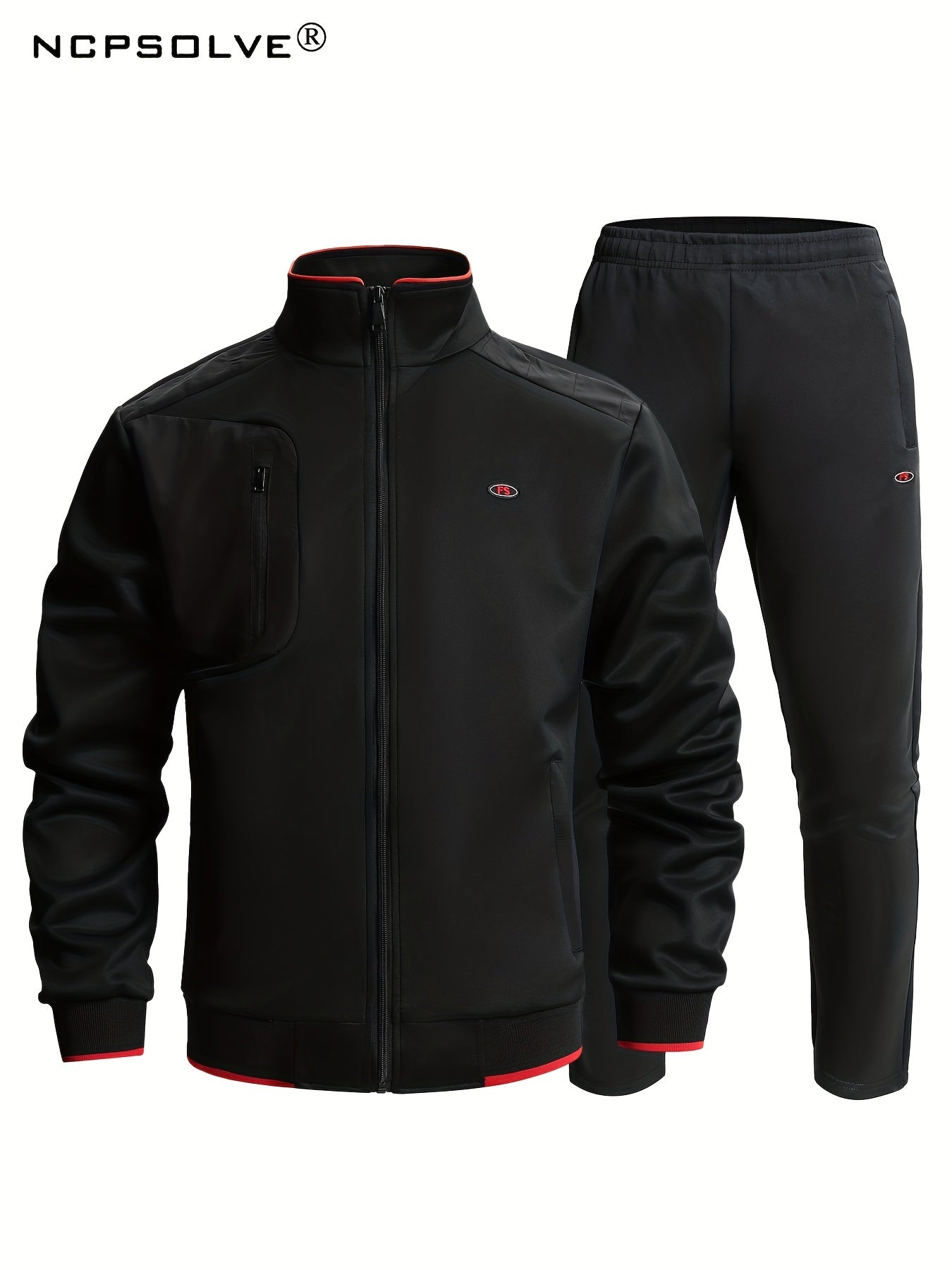 Men's Sports Suit with Stretch Zip Jacket & Elastic Waist Pants