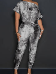 Denim One Shoulder Knot Jumpsuit