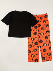 Gothic Pajama Set Women's Pumpkin Bat Print Shorts