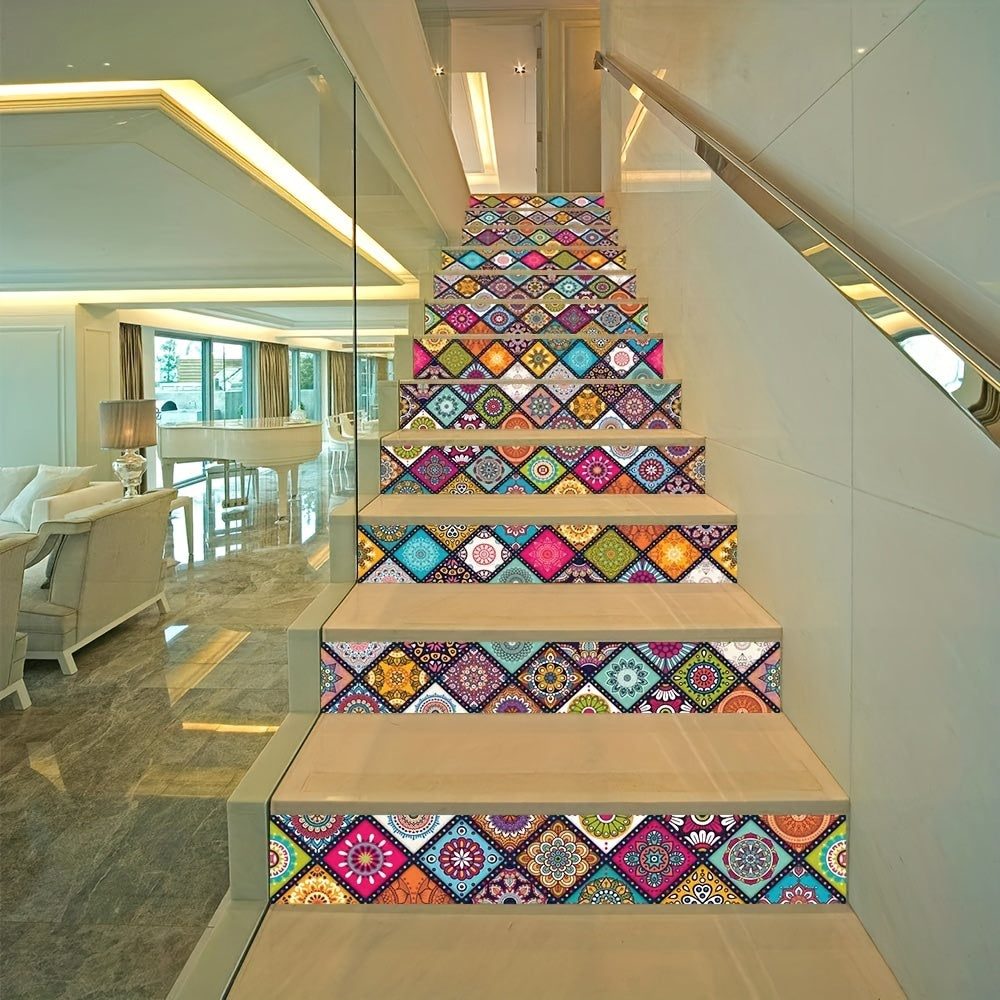 6pcs Peel And Stick Stair Riser Stickers Self Adhesive Staircase Decals