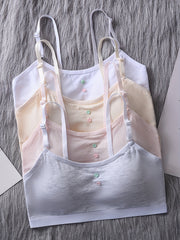 4pcs Girl's Flower Button Bra Underwear No Steel Ring Soft Bralette 9-15 Years