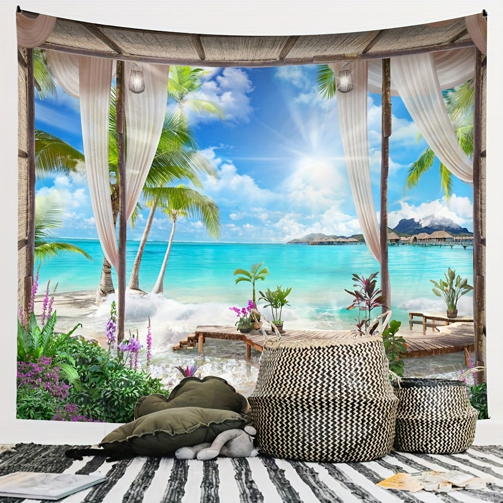 Seaside Window Scenery Tapestry Beach View Home Decor Dorm Room
