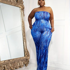 Sexy Tie Dye Tube Jumpsuit with Tie Back